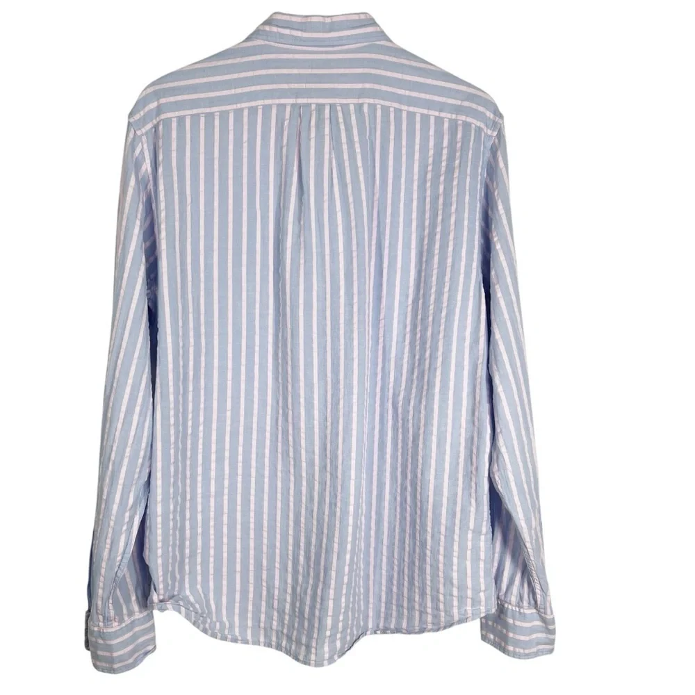 J.CREW Seersucker Lightweight Striped Long Sleeve Button Down Shirt Slim Large